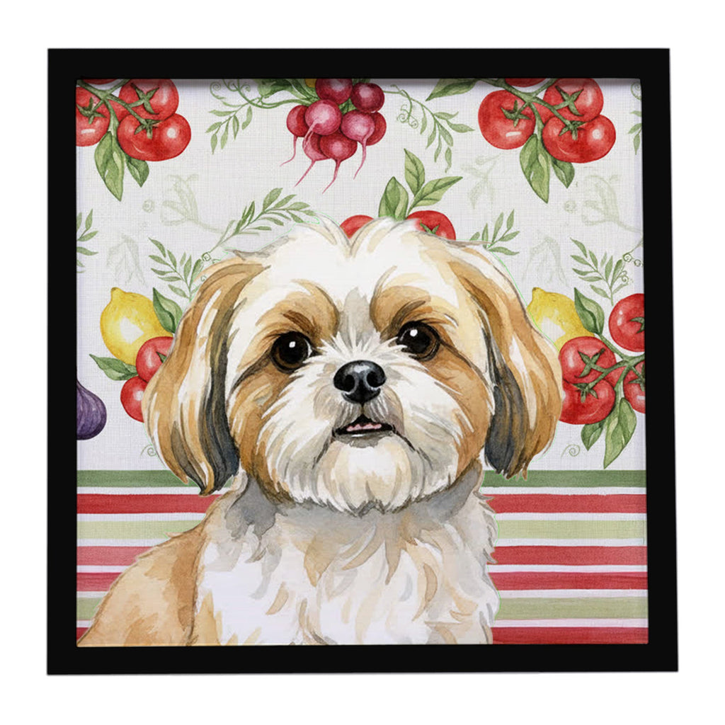 Gold and White Shih Tzu Vegetables Framed Metal Print Bathroom, Kitchen, Office, Home Decor Wall Art Ready to Hang, Square, 8X8