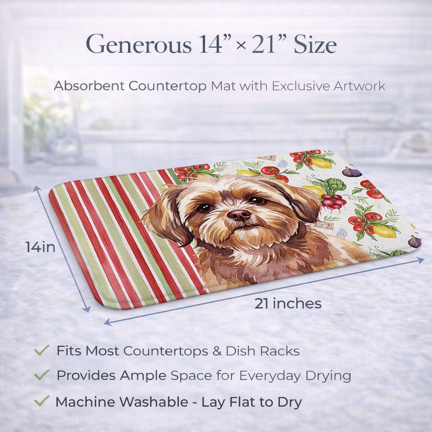 Liver Shih Tzu Vegetables Dish Drying Mat Absorbent Dish Drying Mat Pad for Kitchen Counter Dish Drainer Mat for Countertop, 14 x 21", Multicolor