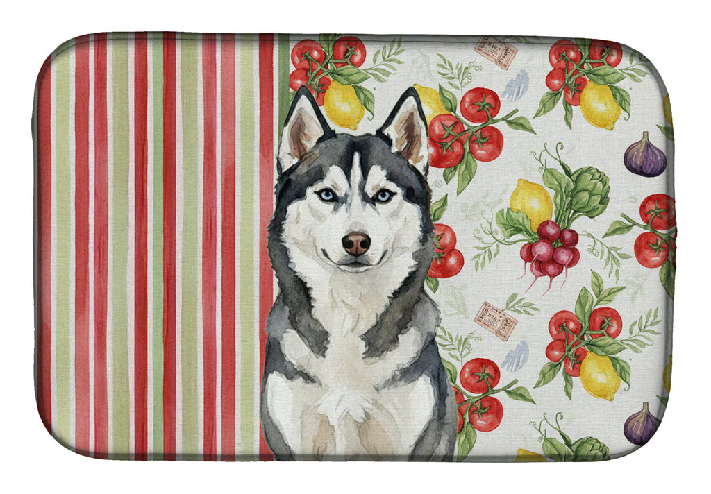 Siberian Husky Vegetables Dish Drying Mat Absorbent Dish Drying Mat Pad for Kitchen Counter Dish Drainer Mat for Countertop, 14 x 21", Multicolor