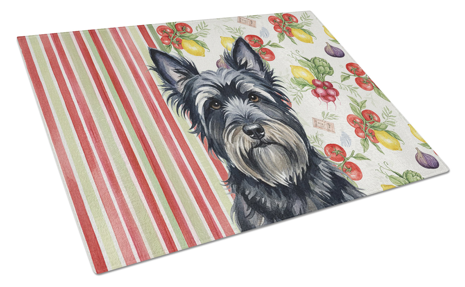 Black Skye Terrier Vegetables Cutting Board Tempered Glass Kitchen Cutting Surface, Heat Resistant Chopping, Non-Slip Feet, Food Prep & Serving