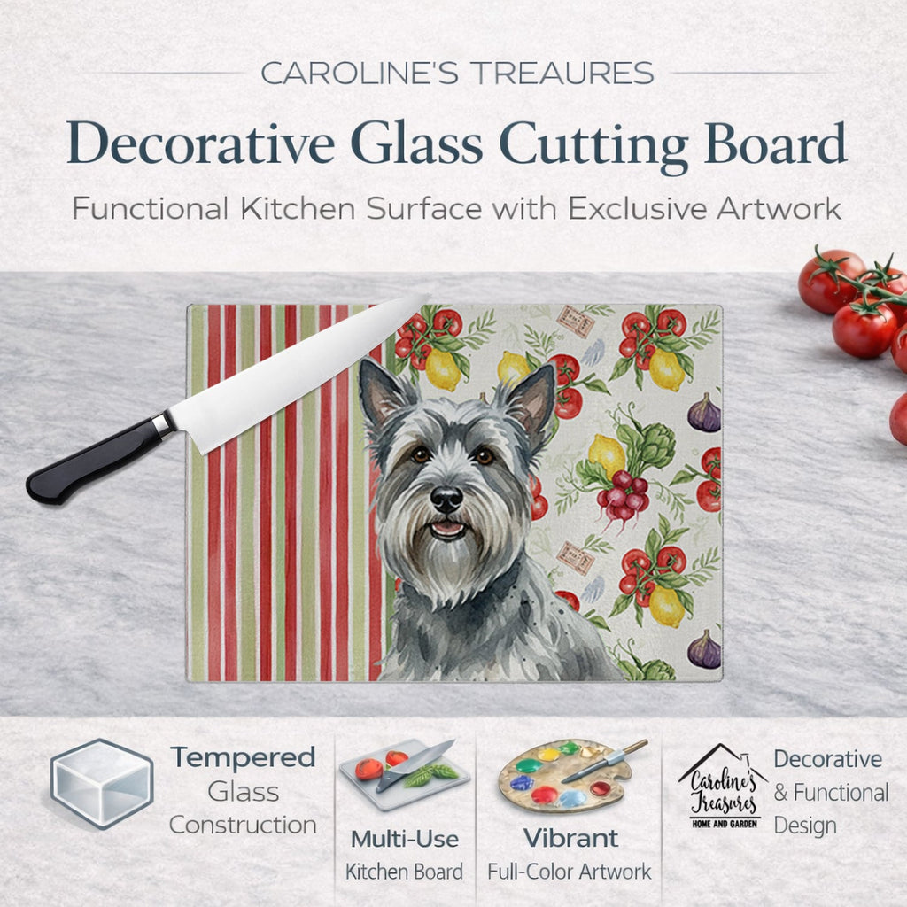 Gray Skye Terrier Vegetables Cutting Board Tempered Glass Kitchen Cutting Surface, Heat Resistant Chopping, Non-Slip Feet, Food Prep & Serving