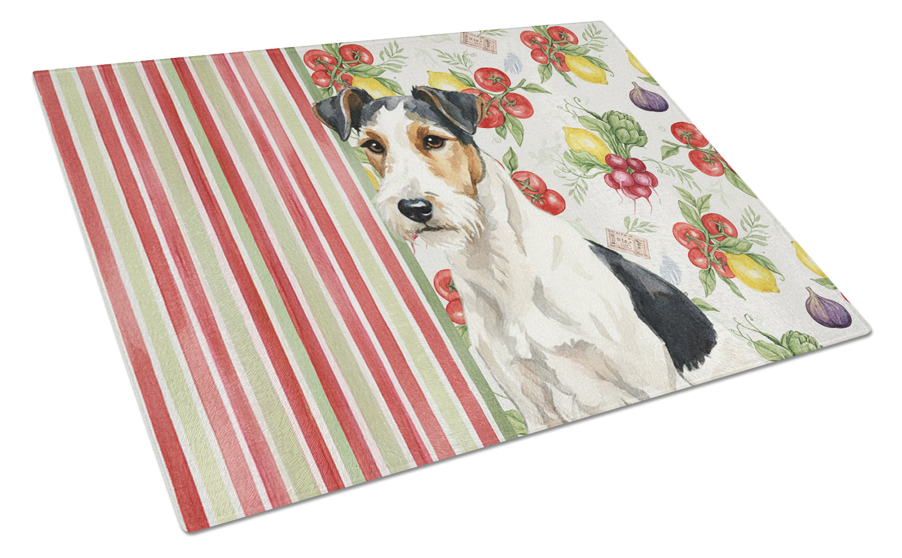 Smooth Fox Terrier Vegetables Cutting Board Tempered Glass Kitchen Cutting Surface, Heat Resistant Chopping, Non-Slip Feet, Food Prep & Serving