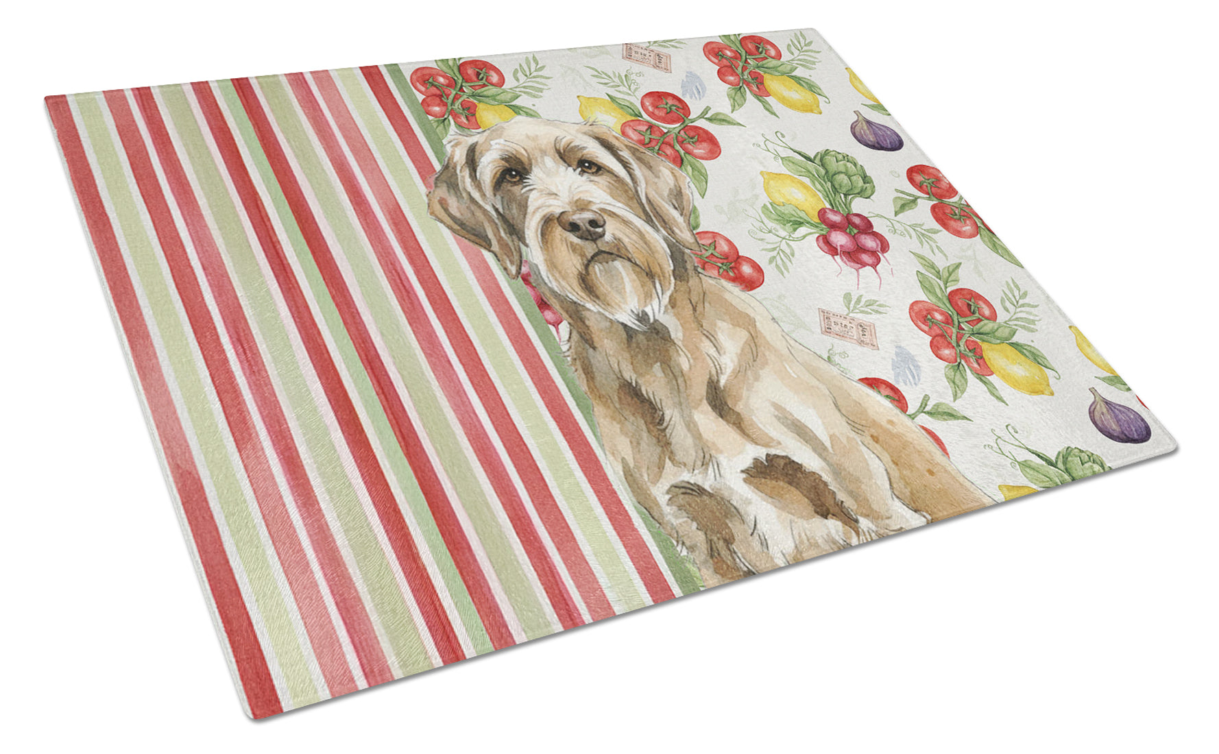 Spinone Italiano Vegetables Cutting Board Tempered Glass Kitchen Cutting Surface, Heat Resistant Chopping, Non-Slip Feet, Food Prep & Serving