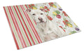 White Staffordshire Bull Terrier Vegetables Cutting Board Tempered Glass Kitchen Cutting Surface, Heat Resistant Chopping, Non-Slip Feet, Food Prep & Serving