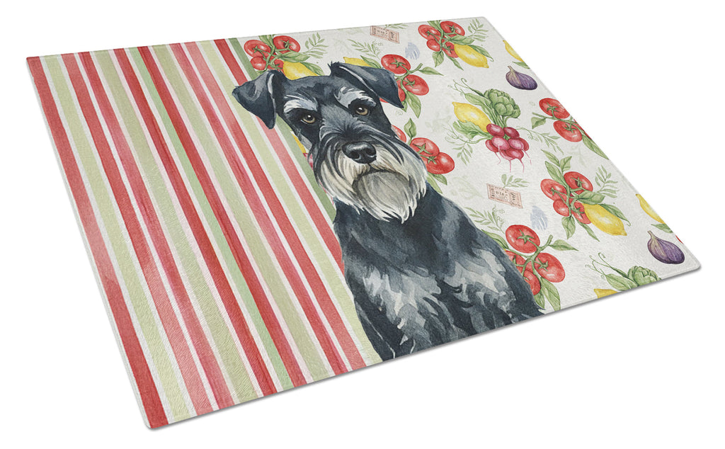 Standard Schnauzer Vegetables Cutting Board Tempered Glass Kitchen Cutting Surface, Heat Resistant Chopping, Non-Slip Feet, Food Prep & Serving