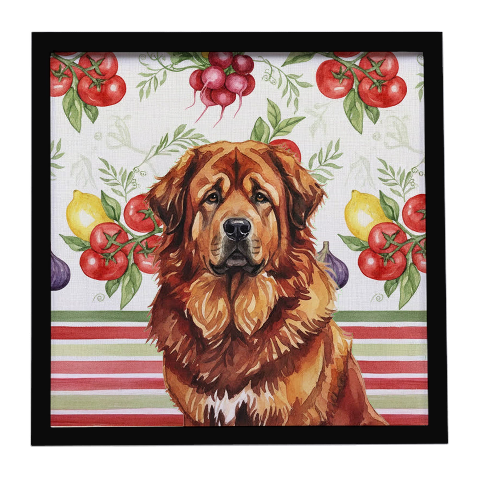 Red Gold Tibetan Mastiff Vegetables Framed Metal Print Bathroom, Kitchen, Office, Home Decor Wall Art Ready to Hang, Square, 8X8