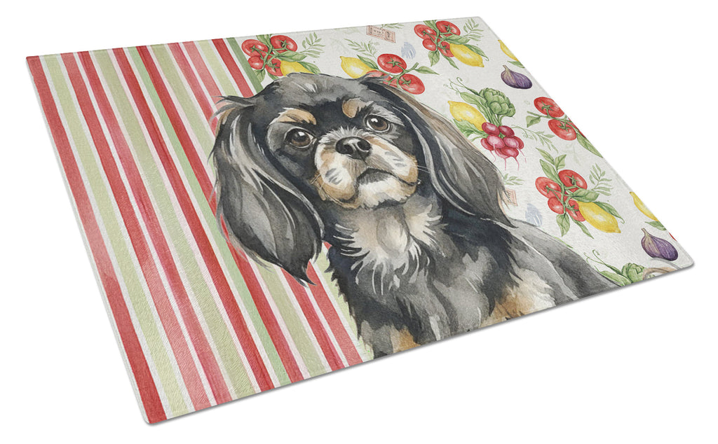 Black and Tan Tibetan Spaniel Vegetables Cutting Board Tempered Glass Kitchen Cutting Surface, Heat Resistant Chopping, Non-Slip Feet, Food Prep & Serving