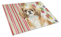 Tibetan Spaniel Vegetables Cutting Board Tempered Glass Kitchen Cutting Surface, Heat Resistant Chopping, Non-Slip Feet, Food Prep & Serving