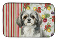 Grey and White Tibetan Spaniel Vegetables Dish Drying Mat Absorbent Dish Drying Mat Pad for Kitchen Counter Dish Drainer Mat for Countertop, 14 x 21", Multicolor