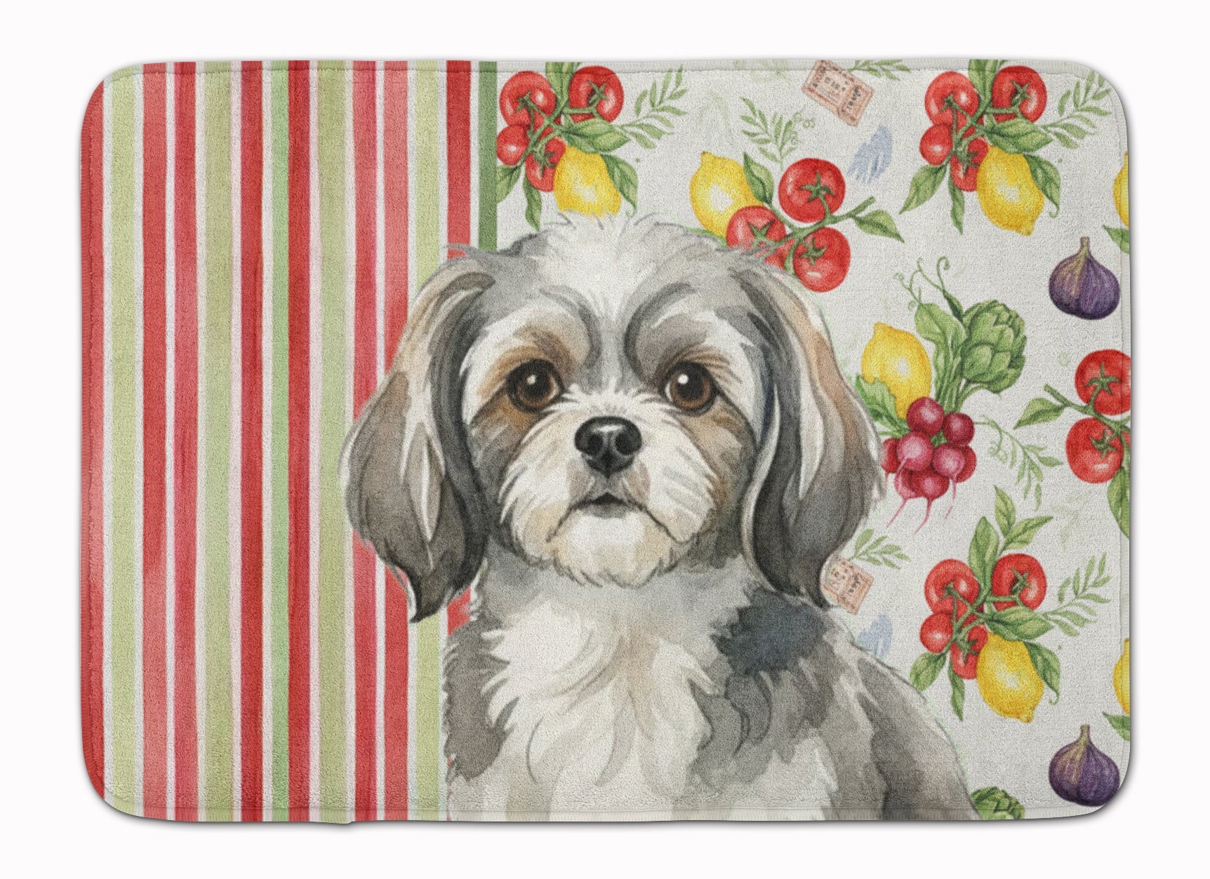 Grey and White Tibetan Spaniel Vegetables Memory Foam Kitchen Mat Machine Washable Anti-Fatigue Cushion Comfort Bath or Kitchen Rug