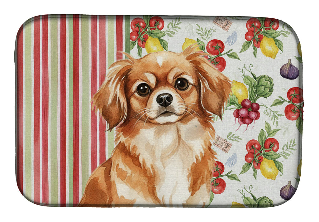 Red Tibetan Spaniel Vegetables Dish Drying Mat Absorbent Dish Drying Mat Pad for Kitchen Counter Dish Drainer Mat for Countertop, 14 x 21", Multicolor