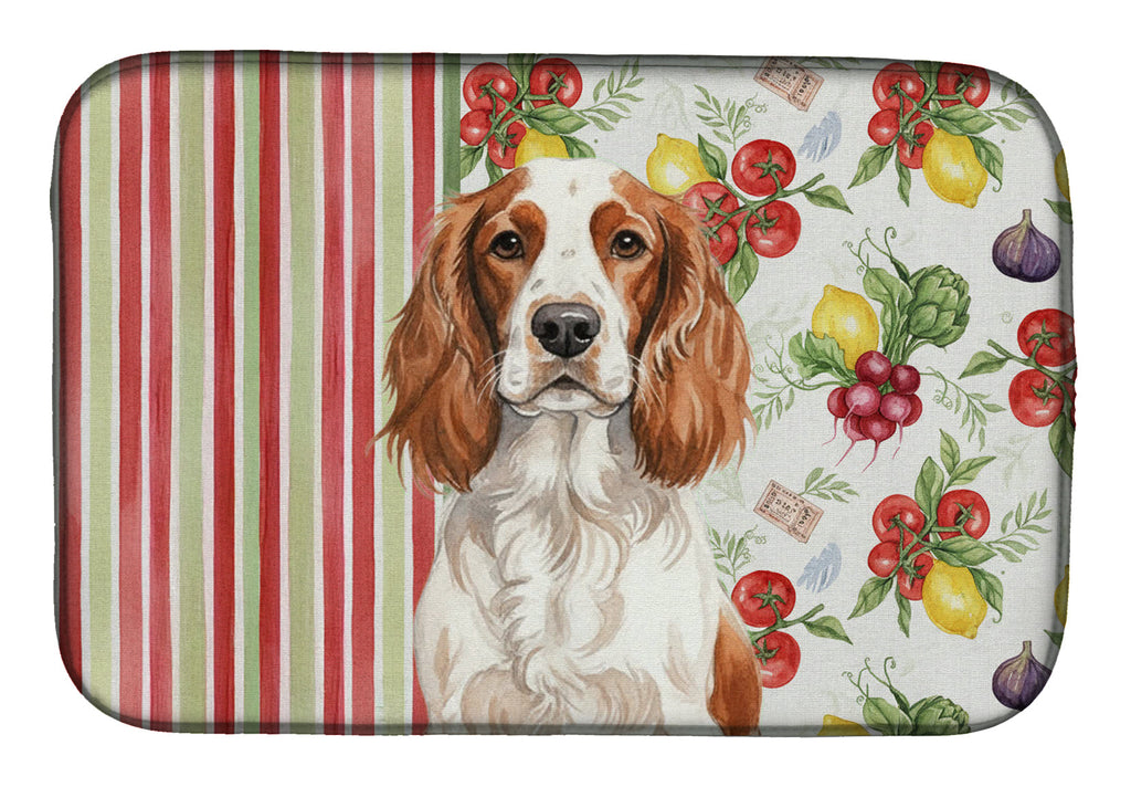 Welsh Springer Spaniel Vegetables Dish Drying Mat Absorbent Dish Drying Mat Pad for Kitchen Counter Dish Drainer Mat for Countertop, 14 x 21", Multicolor