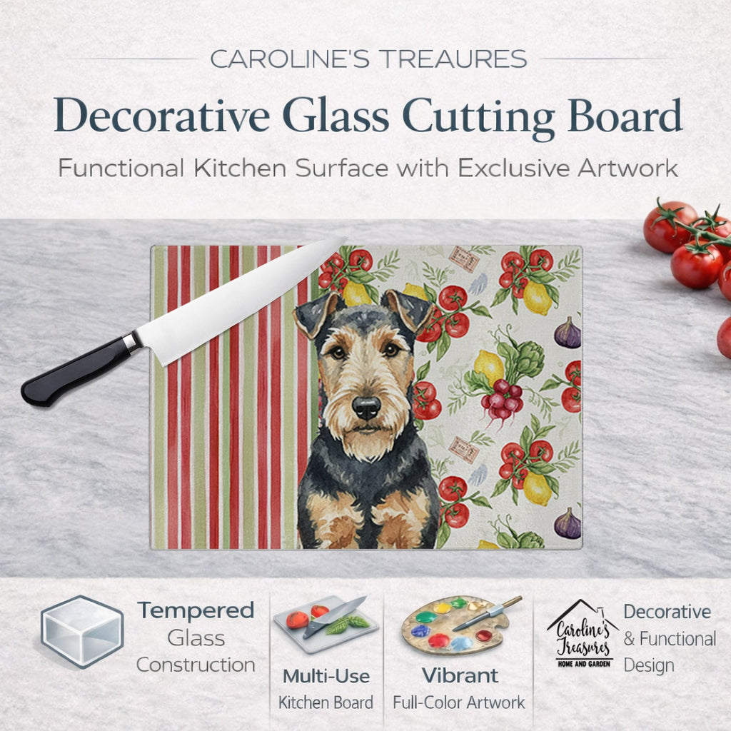 Welsh Terrier Vegetables Cutting Board Tempered Glass Kitchen Cutting Surface, Heat Resistant Chopping, Non-Slip Feet, Food Prep & Serving