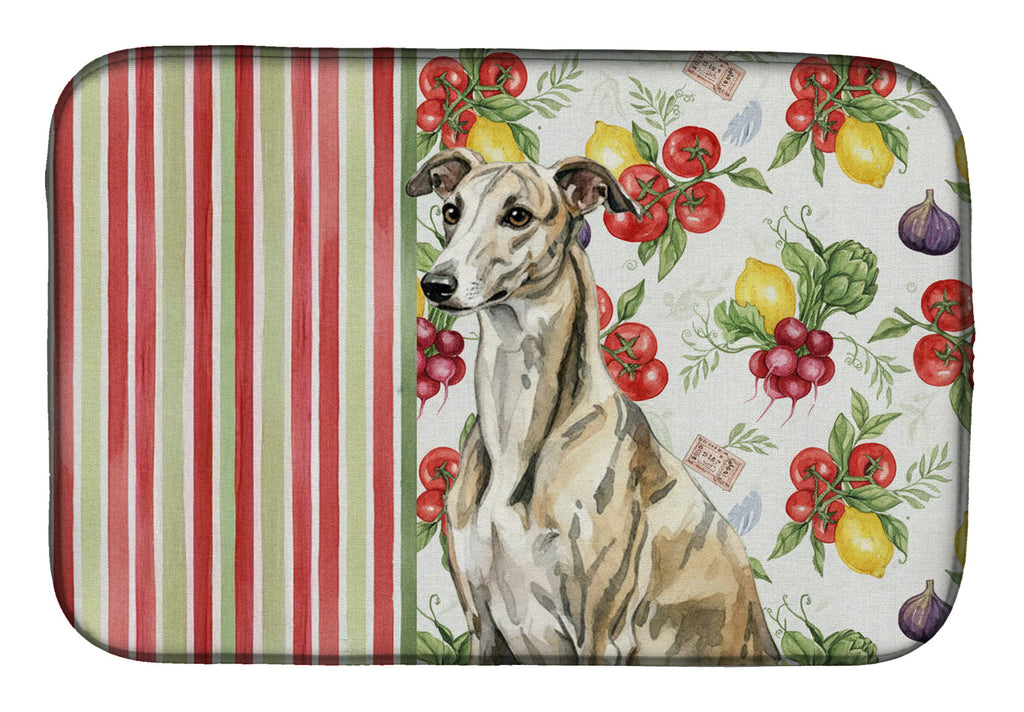 Brindle Whippet Vegetables Dish Drying Mat Absorbent Dish Drying Mat Pad for Kitchen Counter Dish Drainer Mat for Countertop, 14 x 21", Multicolor