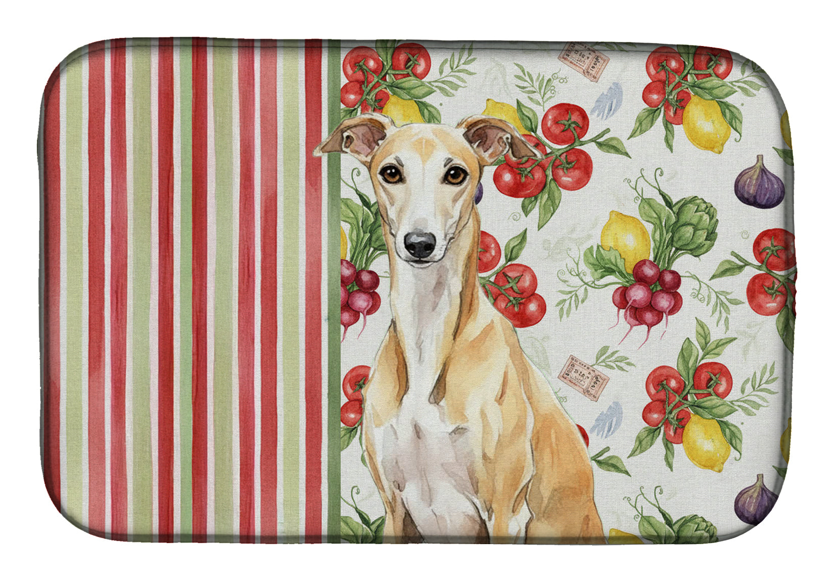 Fawn Whippet Vegetables Dish Drying Mat Absorbent Dish Drying Mat Pad for Kitchen Counter Dish Drainer Mat for Countertop, 14 x 21", Multicolor