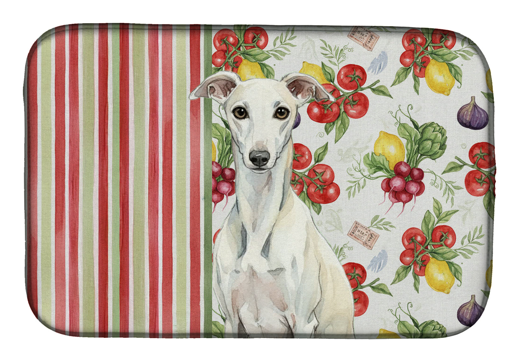 White Whippet Vegetables Dish Drying Mat Absorbent Dish Drying Mat Pad for Kitchen Counter Dish Drainer Mat for Countertop, 14 x 21", Multicolor