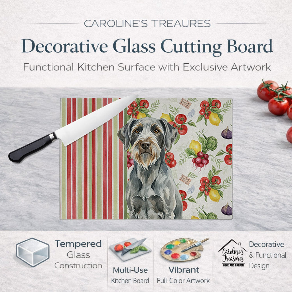 Steel Gray Wirehaired Pointing Griffon Vegetables Cutting Board Tempered Glass Kitchen Cutting Surface, Heat Resistant Chopping, Non-Slip Feet, Food Prep & Serving