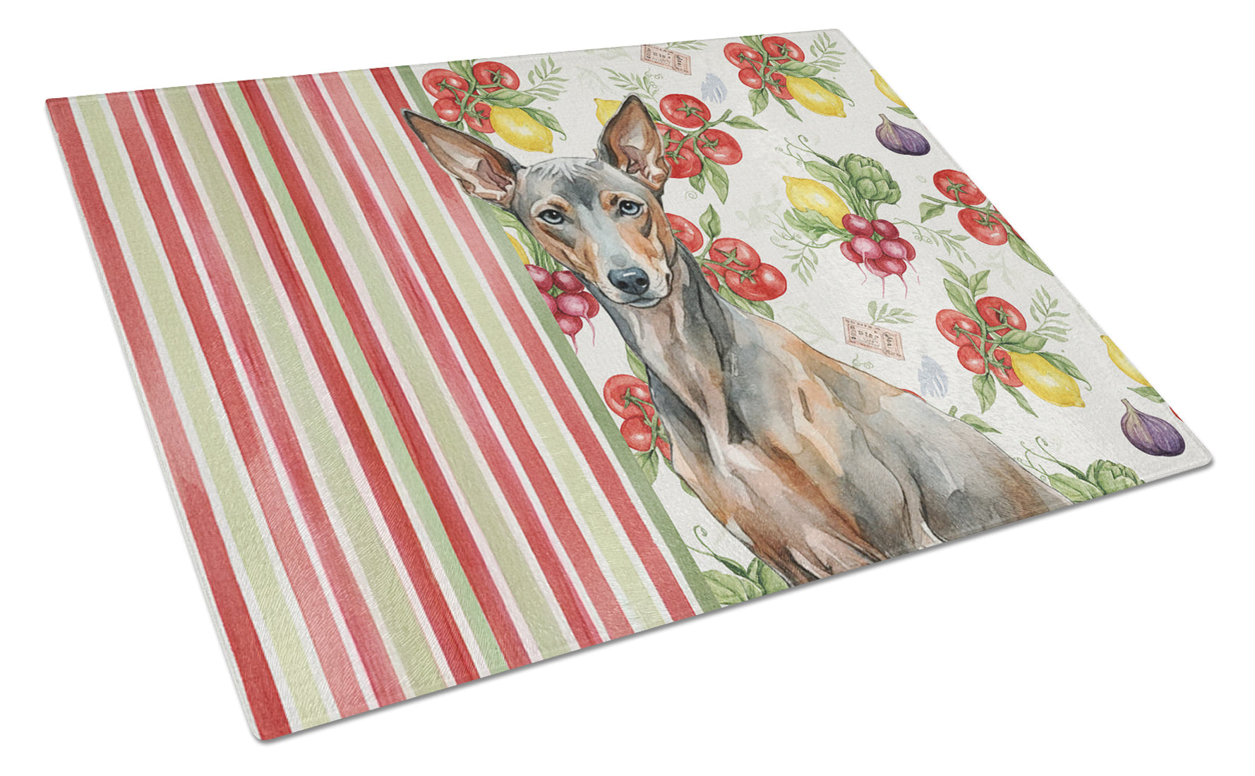 Xoloitzcuintli Vegetables Cutting Board Tempered Glass Kitchen Cutting Surface, Heat Resistant Chopping, Non-Slip Feet, Food Prep & Serving