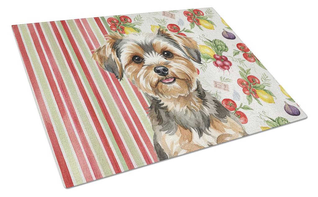 Yorkiepoo Vegetables Cutting Board Tempered Glass Kitchen Cutting Surface, Heat Resistant Chopping, Non-Slip Feet, Food Prep & Serving