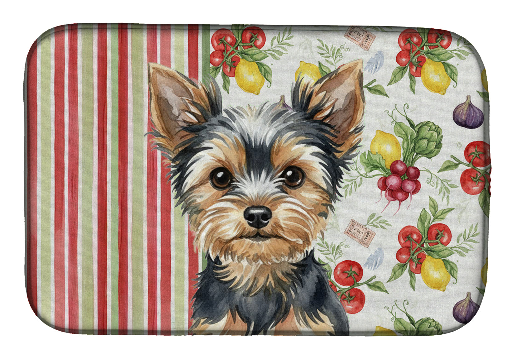 Black and Tan Yorkshire Terrier Vegetables Dish Drying Mat Absorbent Dish Drying Mat Pad for Kitchen Counter Dish Drainer Mat for Countertop, 14 x 21", Multicolor