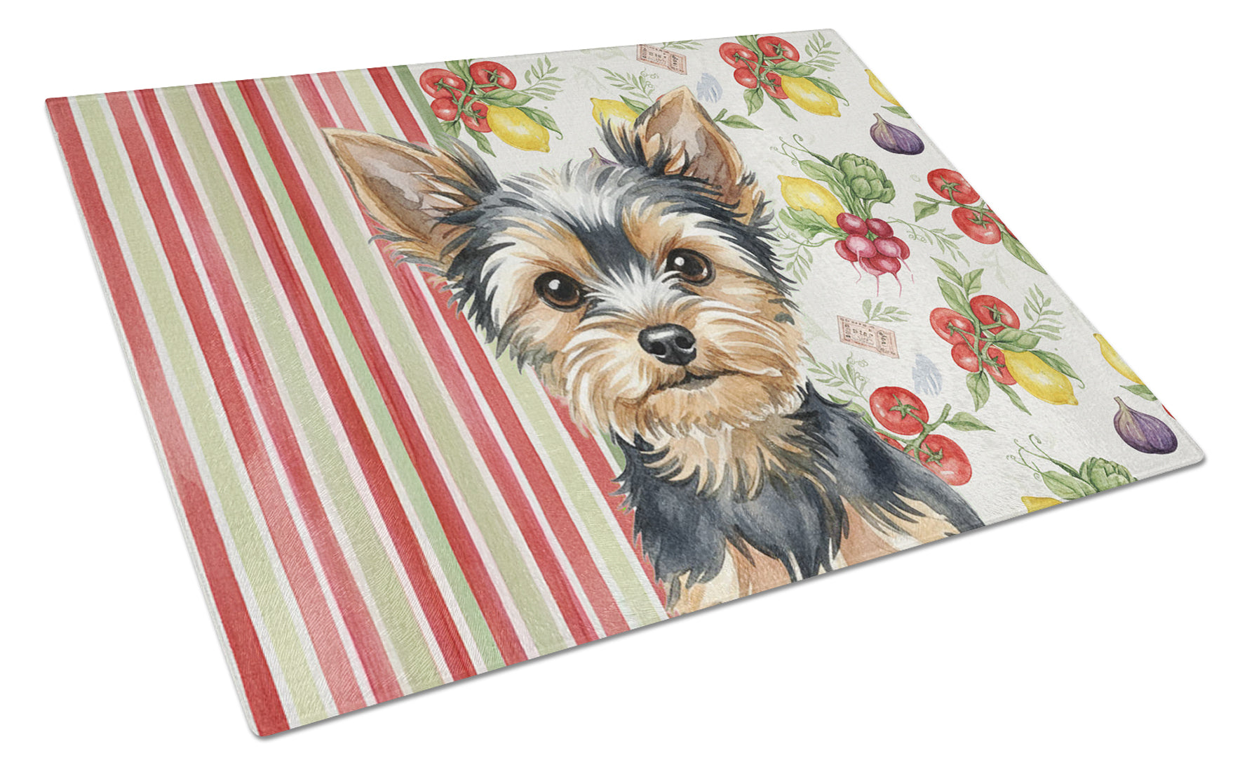 Black and Tan Yorkshire Terrier Vegetables Cutting Board Tempered Glass Kitchen Cutting Surface, Heat Resistant Chopping, Non-Slip Feet, Food Prep & Serving