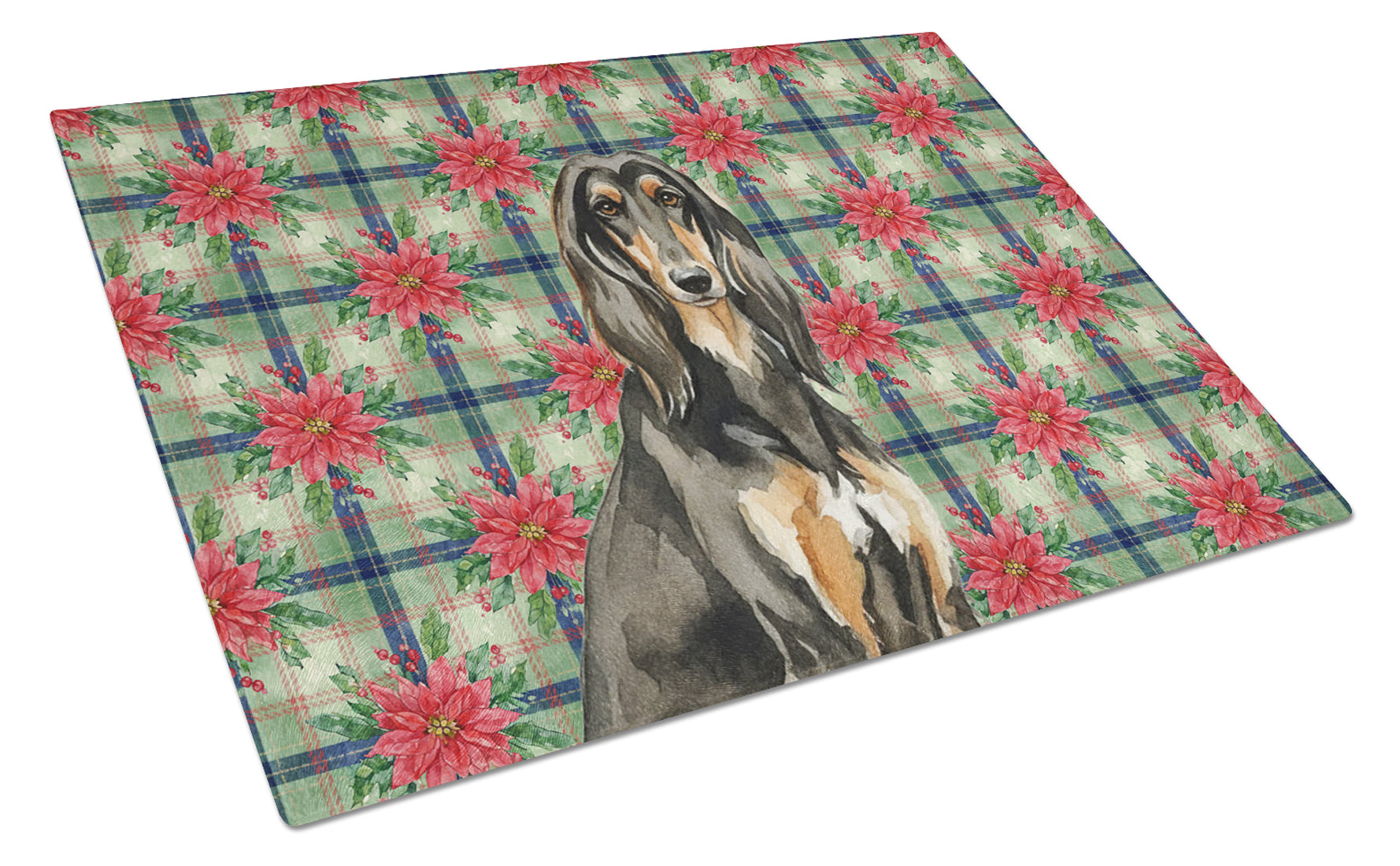 Black & Tan Afghan Hound Christmas PoinsettIas Cutting Board Tempered Glass Kitchen Cutting Surface, Heat Resistant Chopping, Non-Slip Feet, Food Prep & Serving