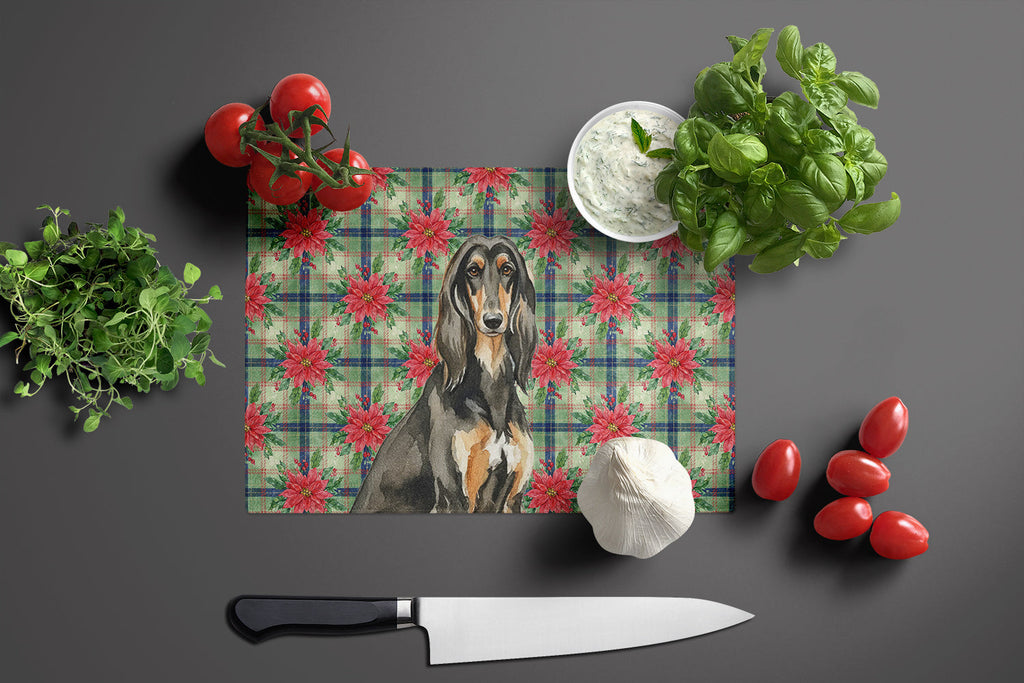 Black & Tan Afghan Hound Christmas PoinsettIas Cutting Board Tempered Glass Kitchen Cutting Surface, Heat Resistant Chopping, Non-Slip Feet, Food Prep & Serving