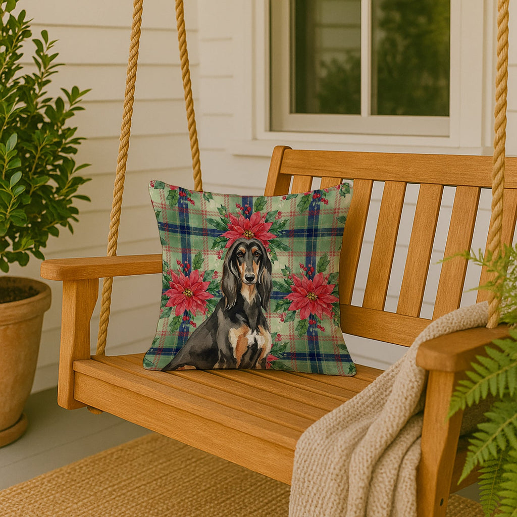 Black & Tan Afghan Hound Christmas PoinsettIas Decorative Throw Pillow 18x18 Indoor Outdoor Accent Cushion, Fabric Cover with Insert for Sofa, Bed, Porch & Living Room