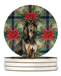 Black & Tan Afghan Hound Christmas PoinsettIas Large Sandstone Coasters Pack of 4 Absorbent Round Coasters Decor Gifts for Men or Women, 4 in, Multicolor