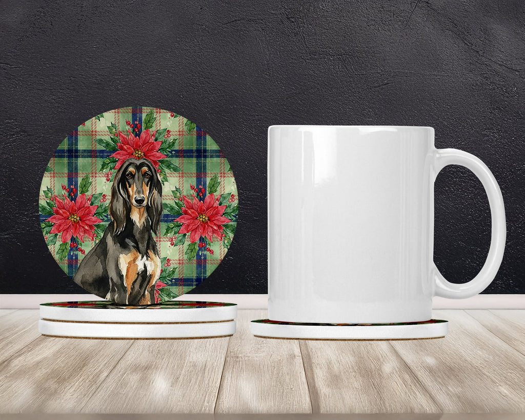 Black & Tan Afghan Hound Christmas PoinsettIas Large Sandstone Coasters Pack of 4 Absorbent Round Coasters Decor Gifts for Men or Women, 4 in, Multicolor
