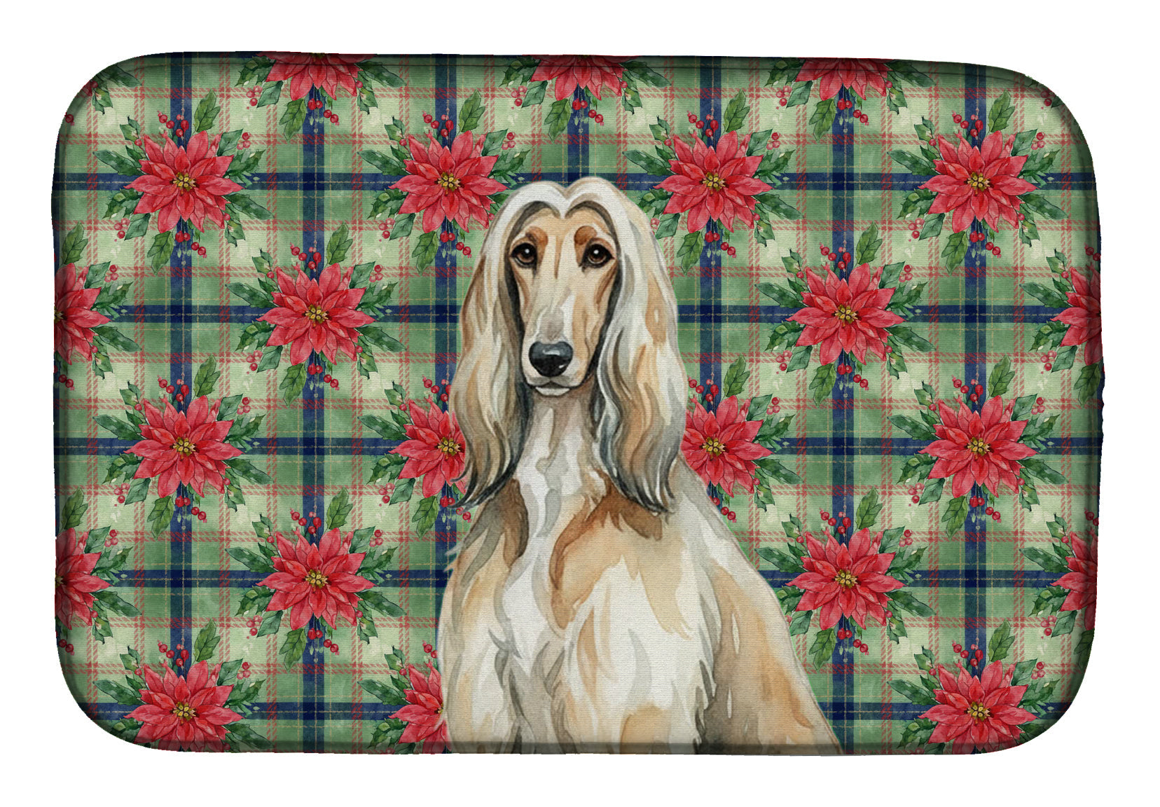 Afghan Hound Christmas PoinsettIas Dish Drying Mat Absorbent Dish Drying Mat Pad for Kitchen Counter Dish Drainer Mat for Countertop, 14 x 21", Multicolor