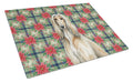 Afghan Hound Christmas PoinsettIas Cutting Board Tempered Glass Kitchen Cutting Surface, Heat Resistant Chopping, Non-Slip Feet, Food Prep & Serving