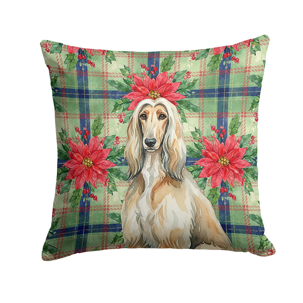 Afghan Hound Christmas PoinsettIas Decorative Throw Pillow 18x18 Indoor Outdoor Accent Cushion, Fabric Cover with Insert for Sofa, Bed, Porch & Living Room