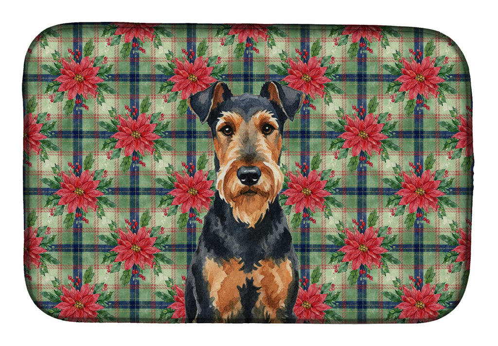 Airedale Terrier Christmas PoinsettIas Dish Drying Mat Absorbent Dish Drying Mat Pad for Kitchen Counter Dish Drainer Mat for Countertop, 14 x 21", Multicolor