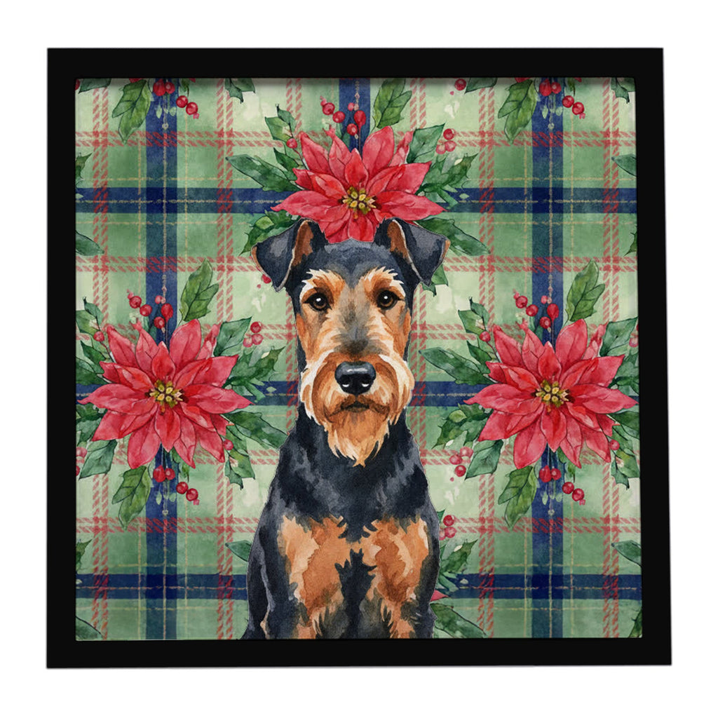 Airedale Terrier Christmas PoinsettIas Framed Metal Print Bathroom, Kitchen, Office, Home Decor Wall Art Ready to Hang, Square, 8X8