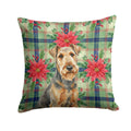 Grizzle Airedale Terrier Christmas PoinsettIas Decorative Throw Pillow 18x18 Indoor Outdoor Accent Cushion, Fabric Cover with Insert for Sofa, Bed, Porch & Living Room