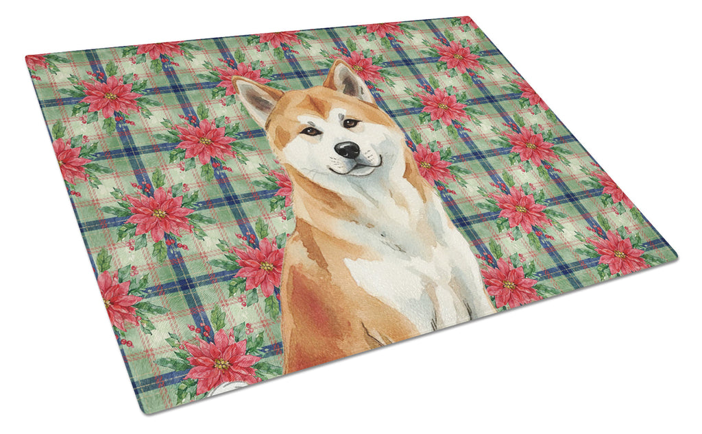 Red Akita Christmas PoinsettIas Cutting Board Tempered Glass Kitchen Cutting Surface, Heat Resistant Chopping, Non-Slip Feet, Food Prep & Serving