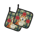 Red Akita Christmas PoinsettIas Pot Holder Set of 2 Heat Resistant Quilted Hot Pads 7.5 x 7.5 Inch, Insulated Kitchen Trivets for Cooking & Baking