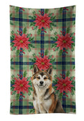 Sesame Akita Christmas PoinsettIas Kitchen Towel Velour Plush Front and Cotton Loop Back Machine Washable