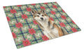 Sesame Akita Christmas PoinsettIas Cutting Board Tempered Glass Kitchen Cutting Surface, Heat Resistant Chopping, Non-Slip Feet, Food Prep & Serving