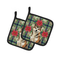 Sesame Akita Christmas PoinsettIas Pot Holder Set of 2 Heat Resistant Quilted Hot Pads 7.5 x 7.5 Inch, Insulated Kitchen Trivets for Cooking & Baking