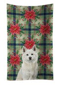 White Akita Christmas PoinsettIas Kitchen Towel Velour Plush Front and Cotton Loop Back Machine Washable
