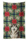 Sable and White Alaskan Malamute Christmas Poinsettas Kitchen Towel Velour Plush Front and Cotton Loop Back Machine Washable