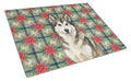 Sable and White Alaskan Malamute Christmas Poinsettas Cutting Board Tempered Glass Kitchen Cutting Surface, Heat Resistant Chopping, Non-Slip Feet, Food Prep & Serving