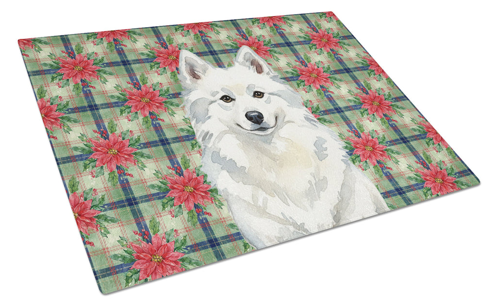 American Eskimo Christmas PoinsettIas Cutting Board Tempered Glass Kitchen Cutting Surface, Heat Resistant Chopping, Non-Slip Feet, Food Prep & Serving