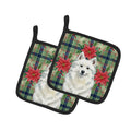 American Eskimo Christmas PoinsettIas Pot Holder Set of 2 Heat Resistant Quilted Hot Pads 7.5 x 7.5 Inch, Insulated Kitchen Trivets for Cooking & Baking
