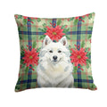 American Eskimo Christmas PoinsettIas Decorative Throw Pillow 14x14 Indoor Outdoor Accent Cushion, Fabric Cover with Insert for Sofa, Bed, Porch & Living Room