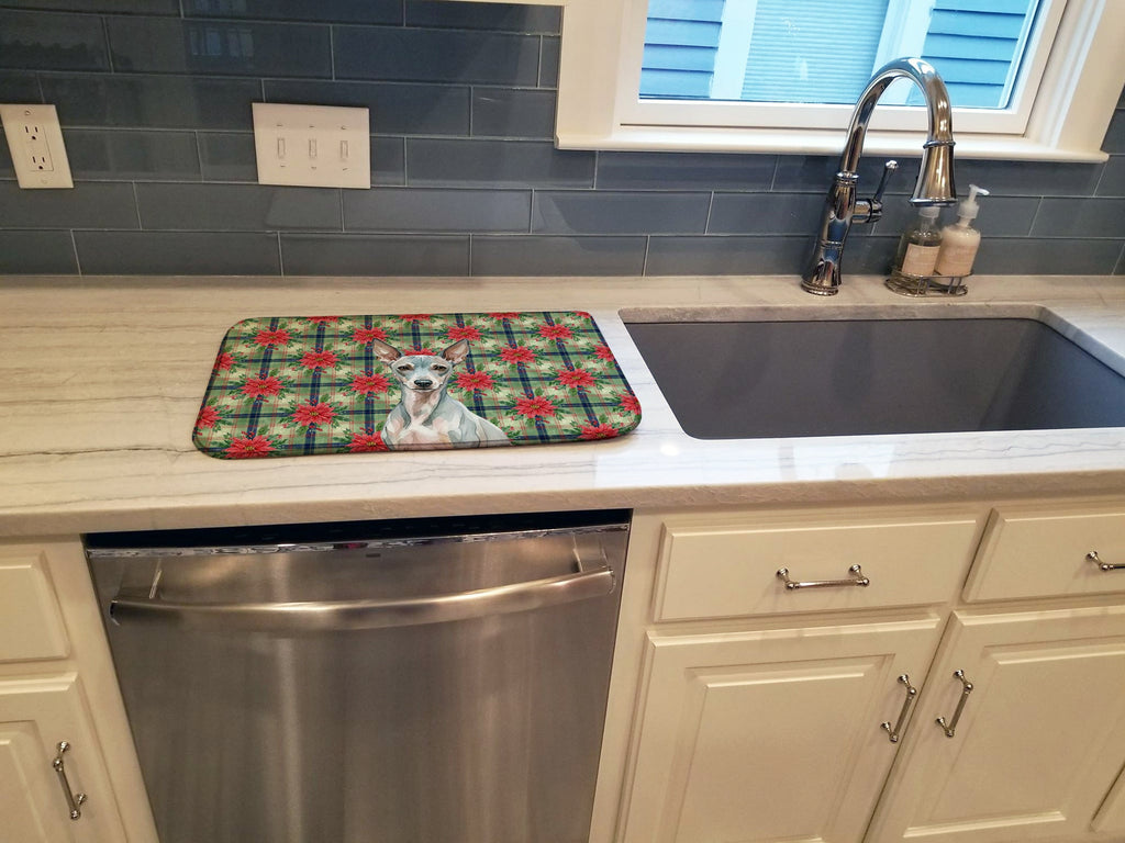 American Hairless Terrier Christmas PoinsettIas Dish Drying Mat Absorbent Dish Drying Mat Pad for Kitchen Counter Dish Drainer Mat for Countertop, 14 x 21", Multicolor