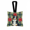 Black Tri American Shepherd Christmas PoinsettIas Hanging Square Fabric Ornament 3.5 � 3.5 Decorative Door-Knob & Tree Hanger, Soft Fabric