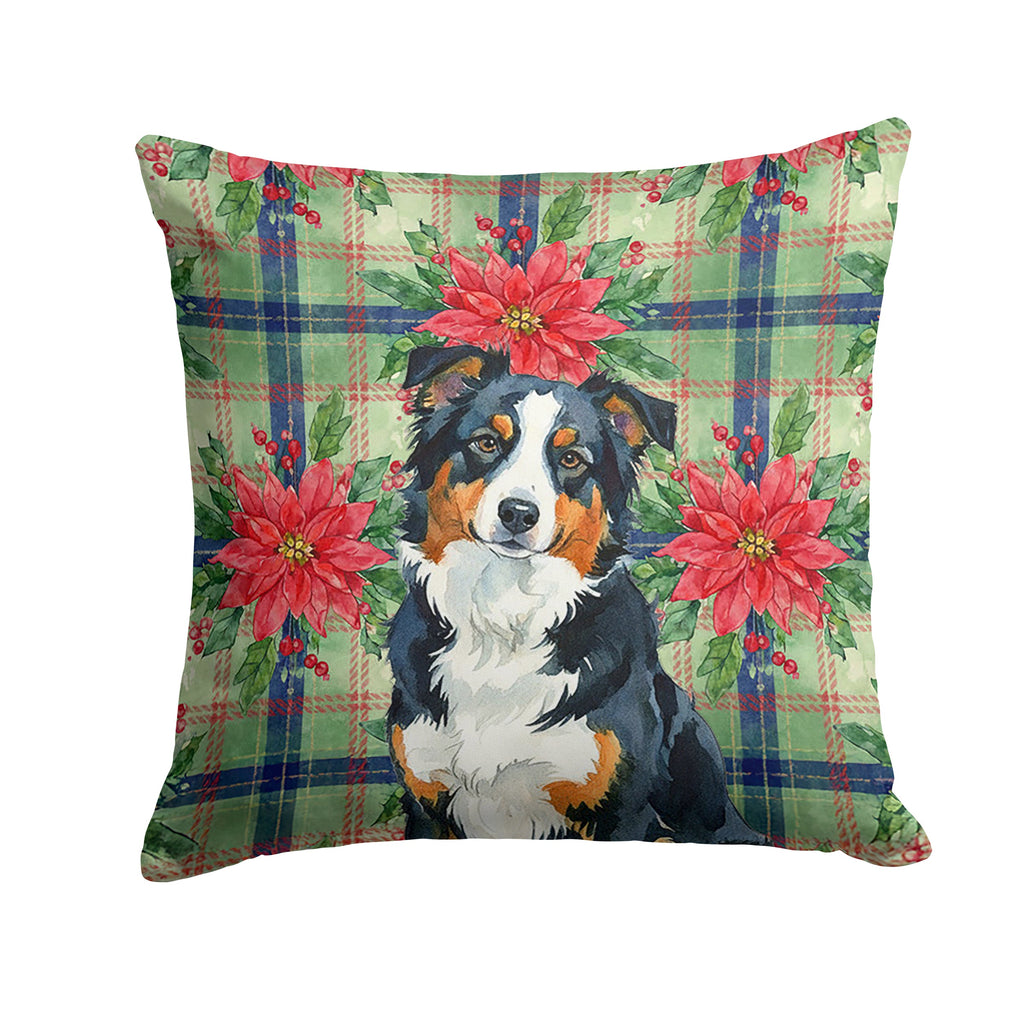 Black Tri American Shepherd Christmas PoinsettIas Decorative Throw Pillow 18x18 Indoor Outdoor Accent Cushion, Fabric Cover with Insert for Sofa, Bed, Porch & Living Room